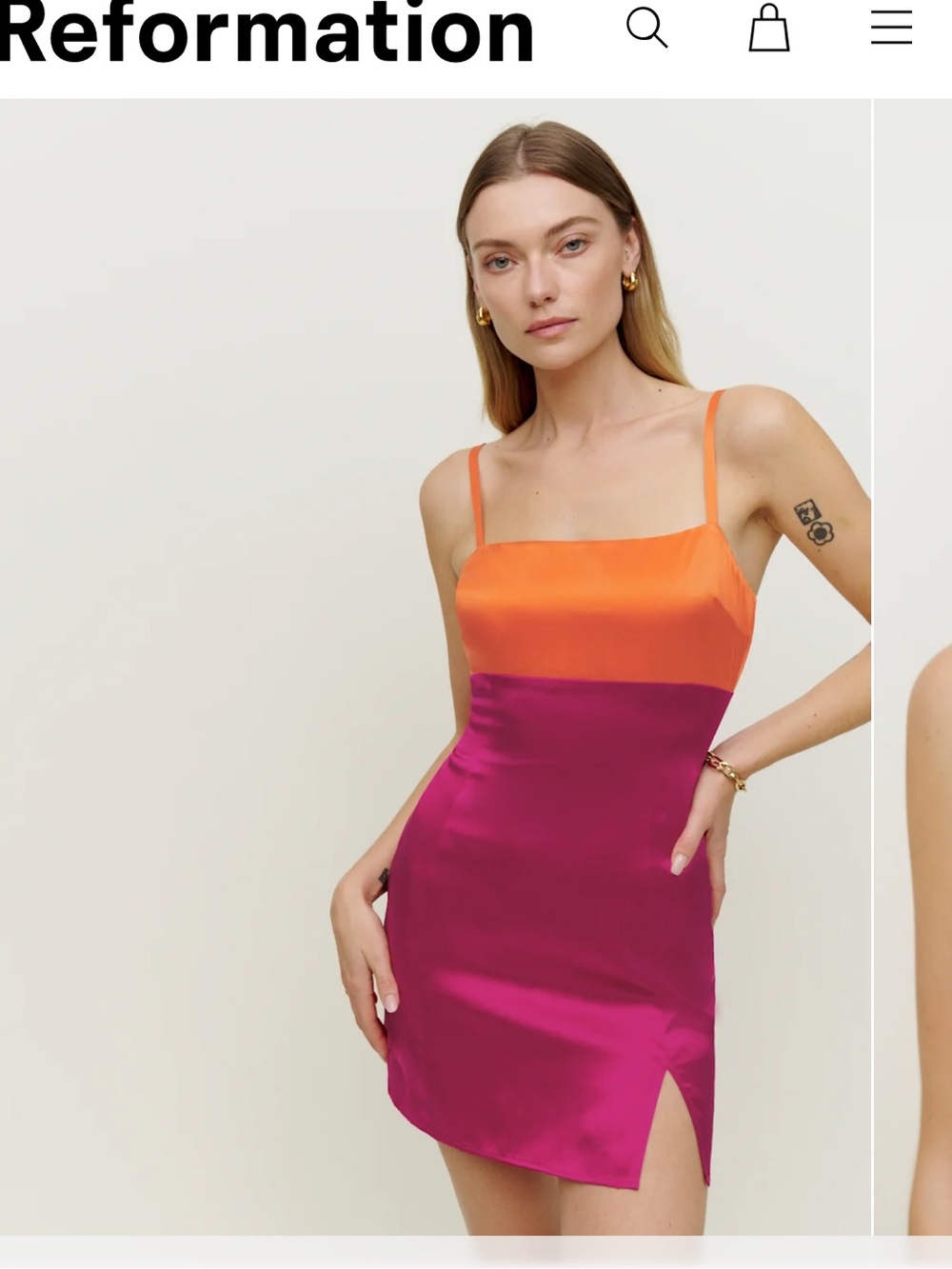 Reformation Jasmin Orange & Magenta Silk Mini Dress